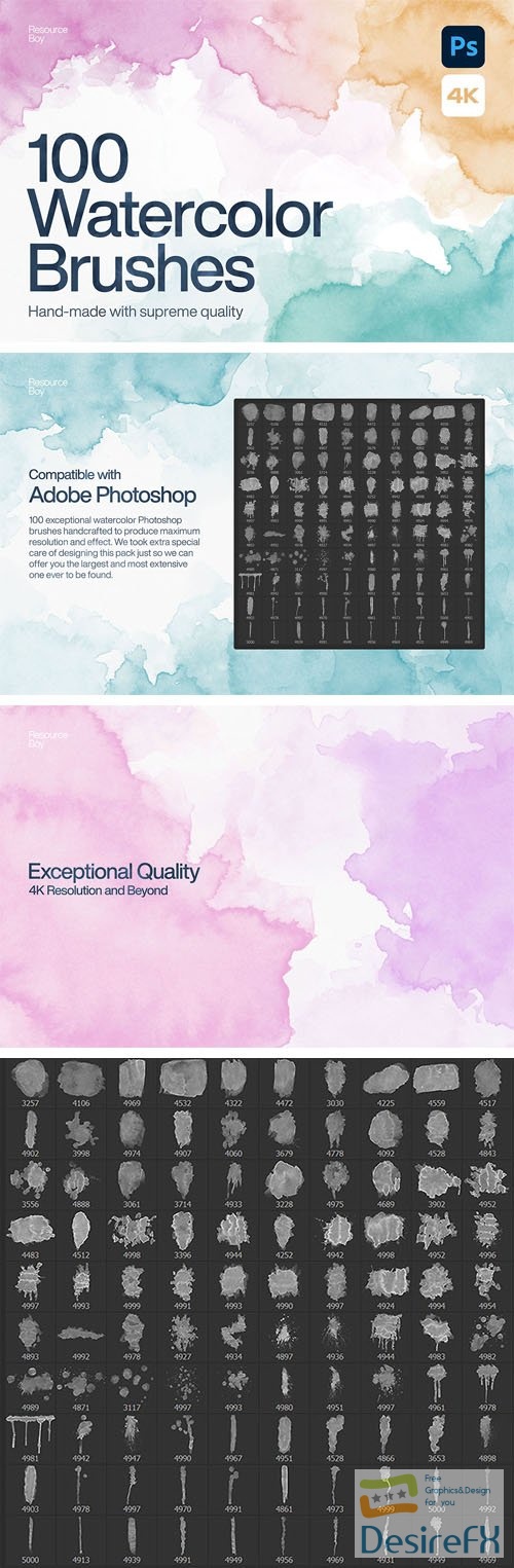 100 Handmade Watercolor Brushes With Supreme Quality for Photoshop