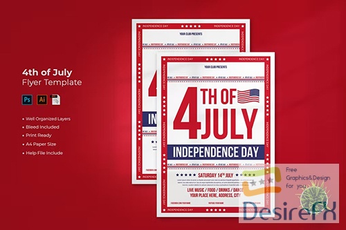 4th of July Flyer Template PSD