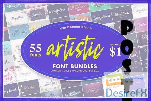 Artistic Font Bundles - 55 Premium Fonts