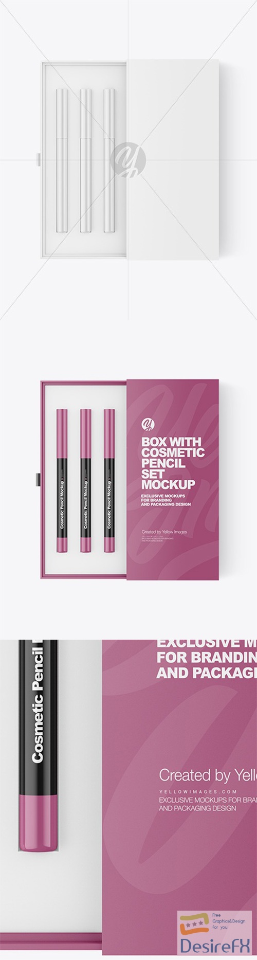Box with Cosmetic Pencil Set Mockup 95504