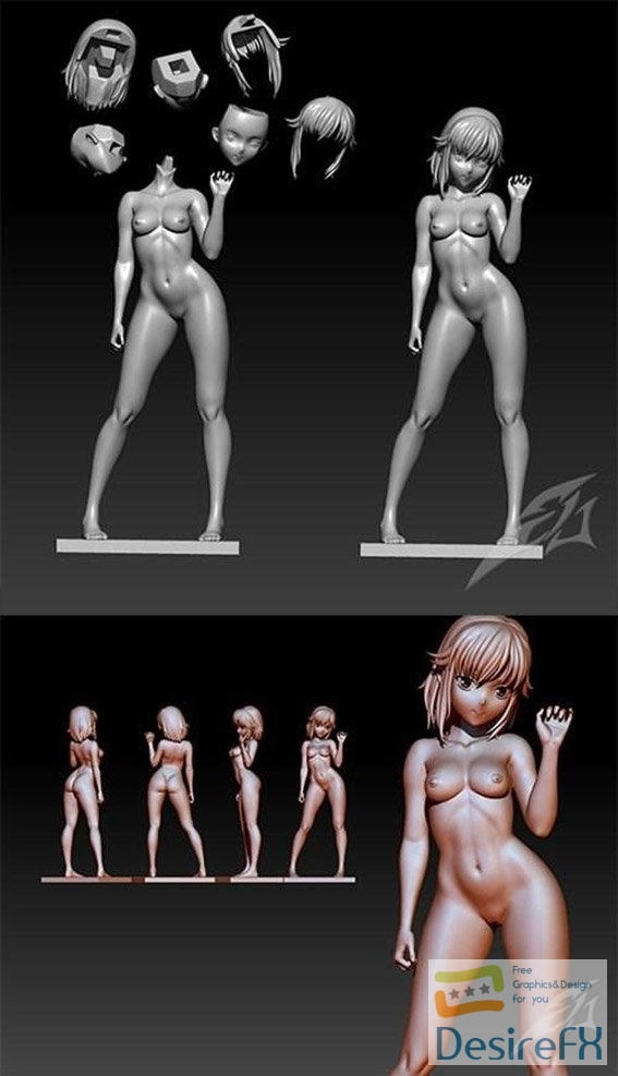 Cubebrush Sexy Girl Anime Figuer 3D Print