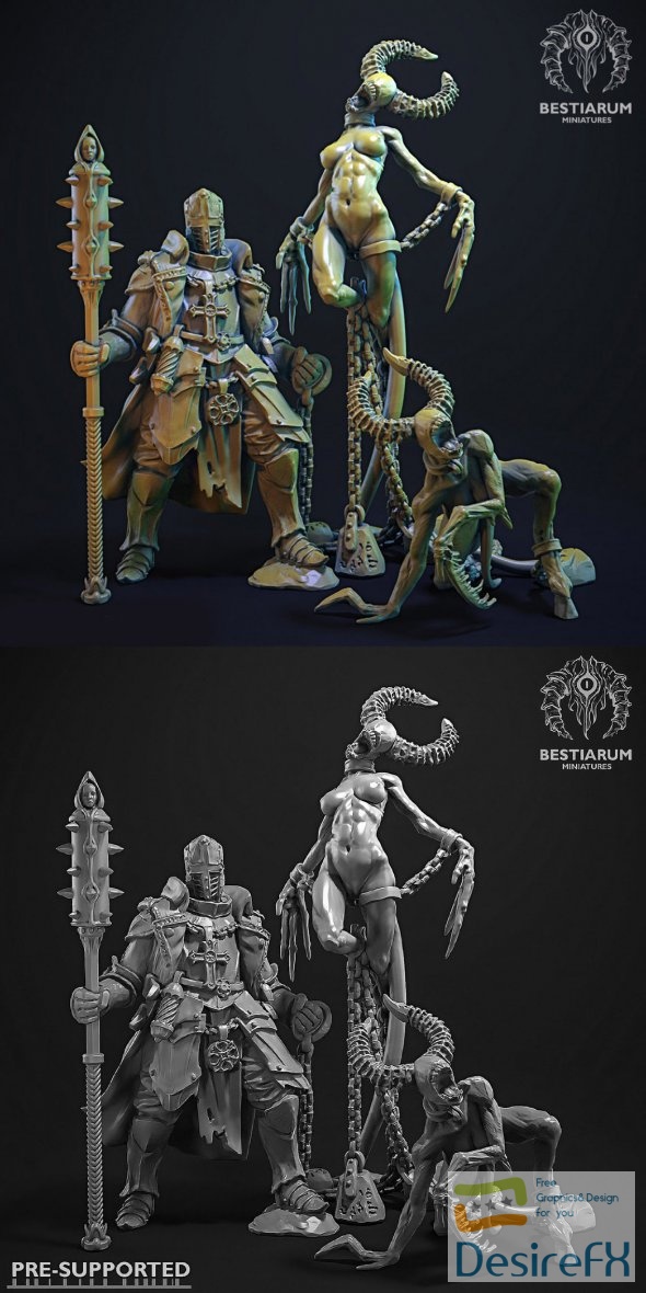 Demon Hunter and Enslaved Demonesses 3D Print