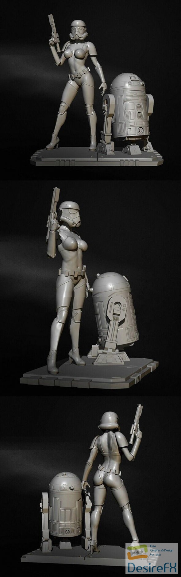 Female Stormtrooper and R2D2 3D Print