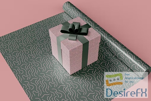 Gift Box & Wrapping Paper Mockup PSD