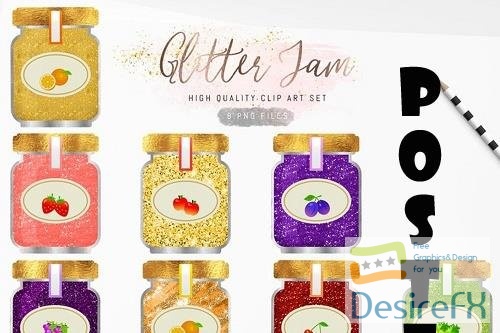 Glitter Jam Clipart, Food Clipart, Fruits Jams - 1924554