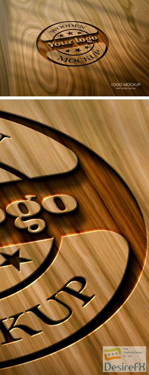Laser Cut Engraved Wood Logo PSD Mockup Template