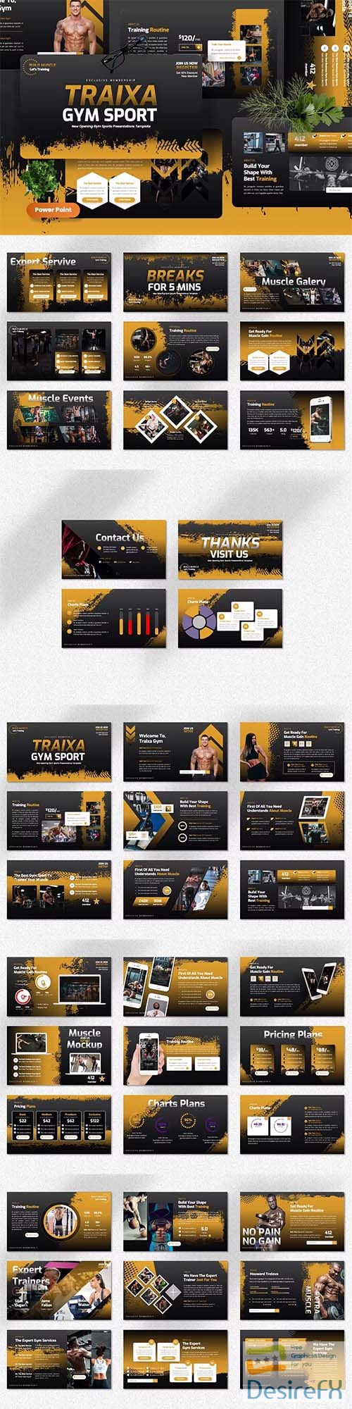Traixa - Gym Sport Powerpoint, Keynote and Google Slides Template