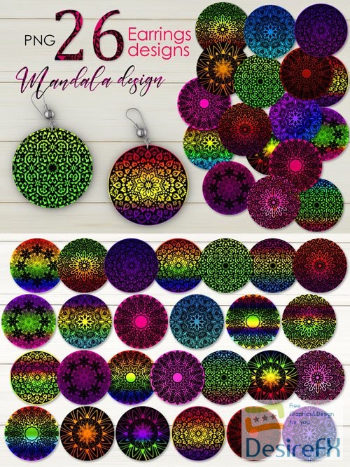 26 Round Mandala Rainbow Designs Bundle With Transparent Backgrounds