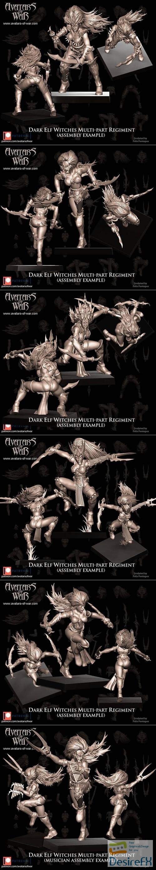 Avatars of War - Dark Elf Witches – 3D Print