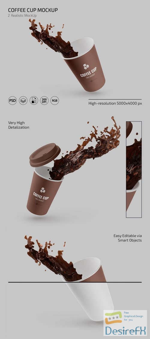 Coffee Cup With Splashes PSD Mockups Templates