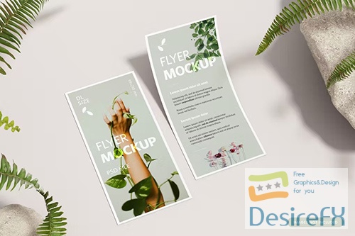 DL Flyer with Plants - Realistic Mockup PSD