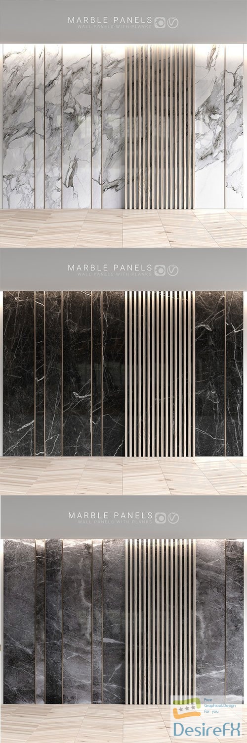 Marble Panels with Planks 3D Model
