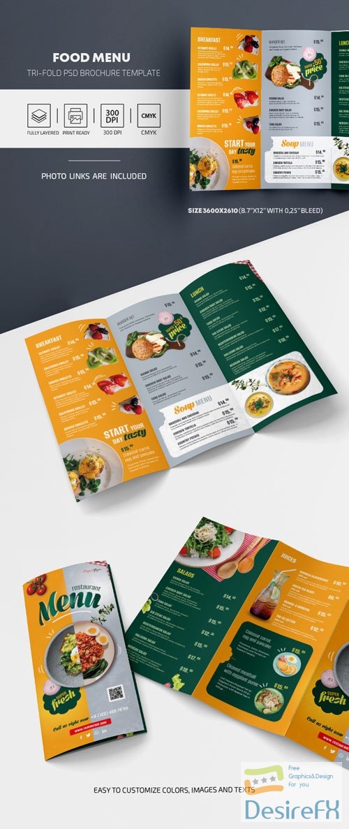 Restaurant Food Menu - Tri-Fold PSD Brochure Templates