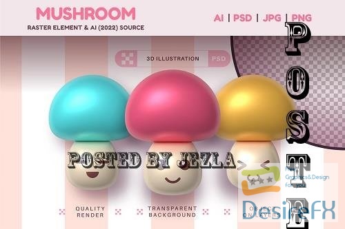 Set Mushroom Realistic Sign Raster - 7294496