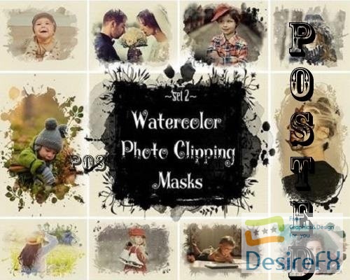 Watercolor Photo Clipping Masks, Frames set 2