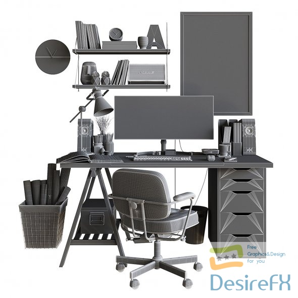 Workplace set with decor Sk1 3D