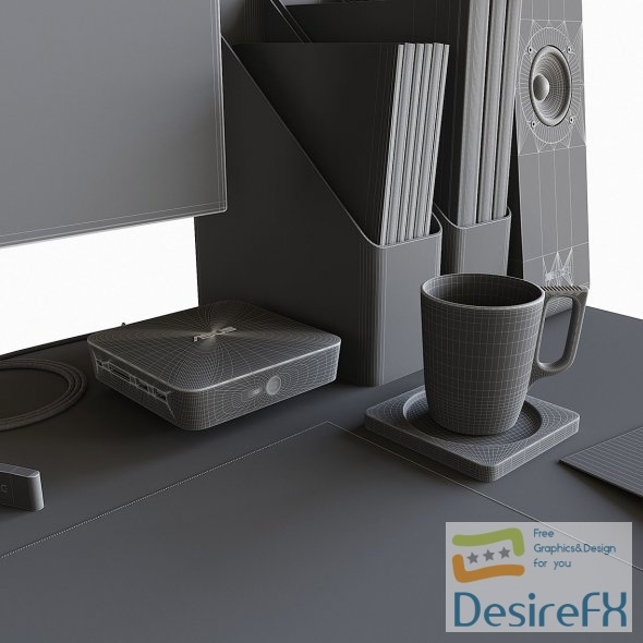Workplace set with decor Sk1 3D