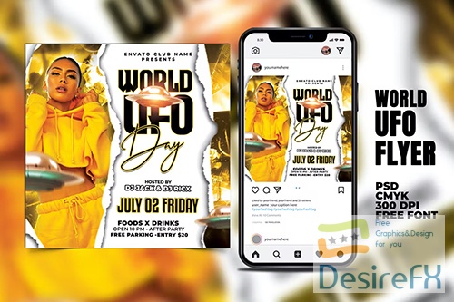 World UFO Day Party Flyer PSD