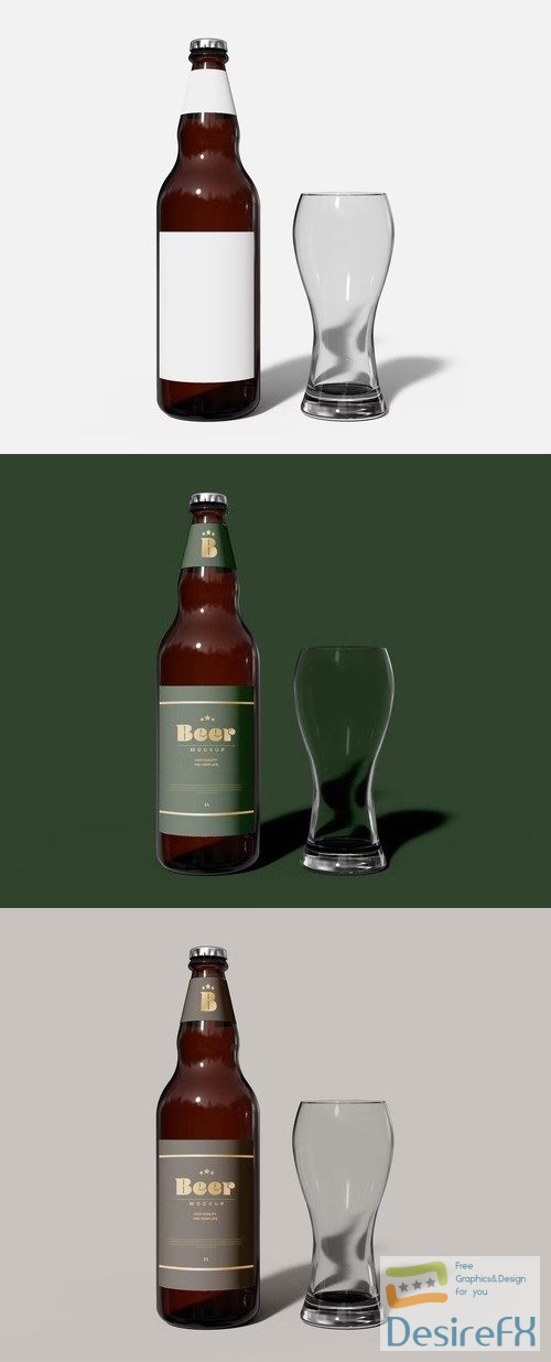 Beer Bottle & Glass Mockup