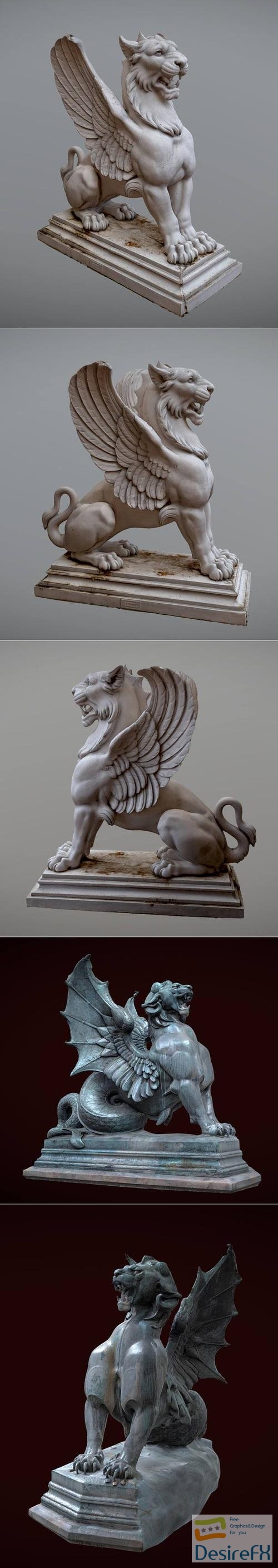 Dragon ailé - 3 LOD and 19th century griffon – 3D Print