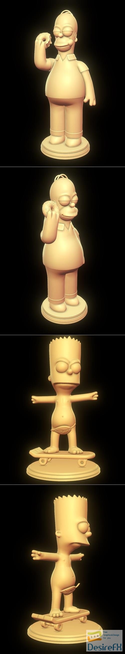 Homer Simpson Eating Donut and Bart Simpson Skating Naked – 3D Print