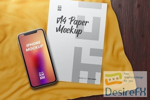 Iphone and A4 Paper Mockup