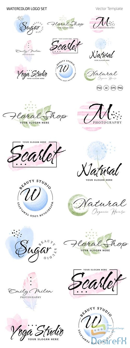9 Watercolor Logo Templates for Illustrator & Photoshop