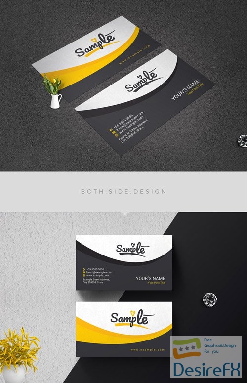 Business Card Layout with Yellow Accents 210910133