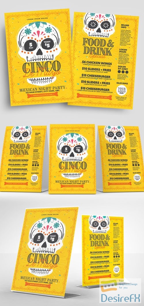 Cinco De Mayo Flyer Layout with Calacas Skull Illustrations 326496692