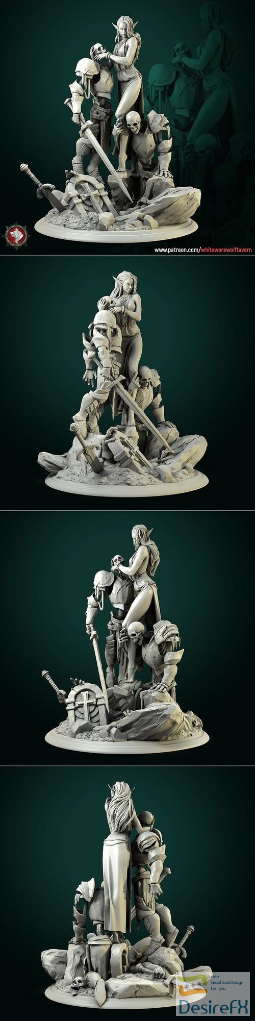 Diorama Laedria the Necromancer with skeletons – 3D Print
