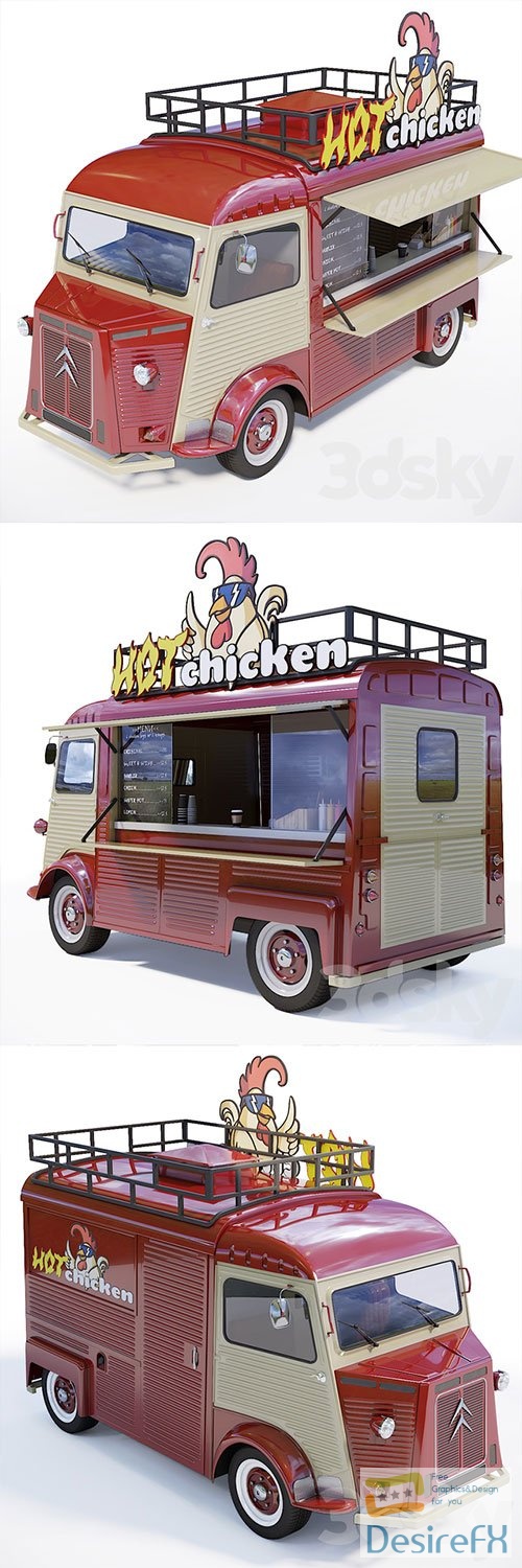 Food truck Citroen Type H 3D Model