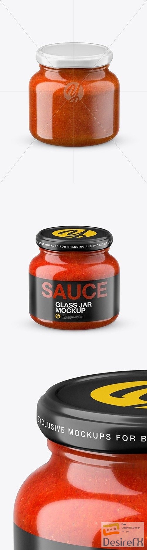 Glass Red Hot Sauce Jar in Shrink Sleeve Mockup 48469