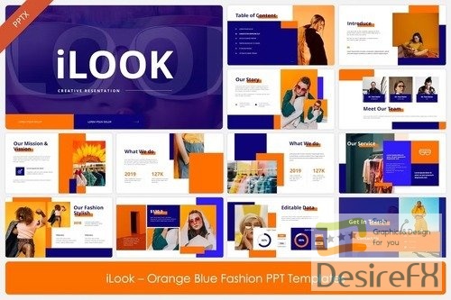 Download iLook - Orange Blue Fashion PPT Templates 