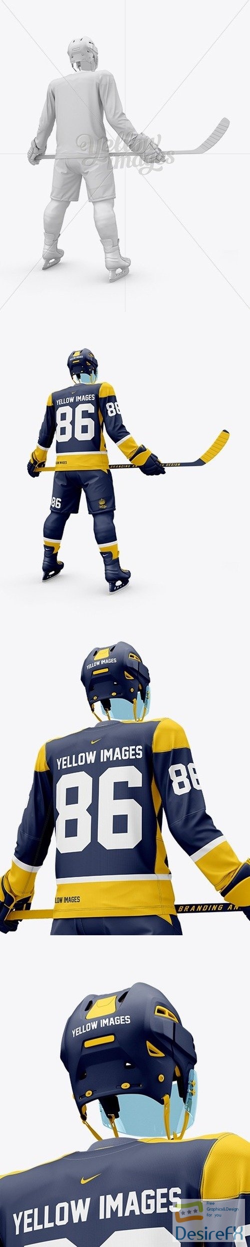 MenвЂ™s Full Ice Hockey Kit with Stick mockup (Hero Back Shot) 14993 TIF