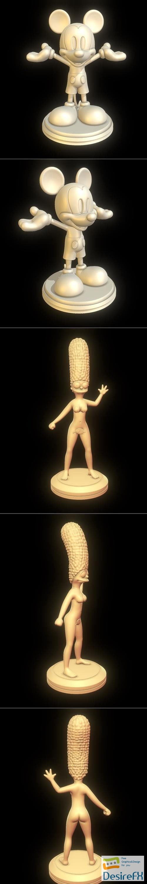 Mickey Mouse and Marge Simpson Naked – 3D Print