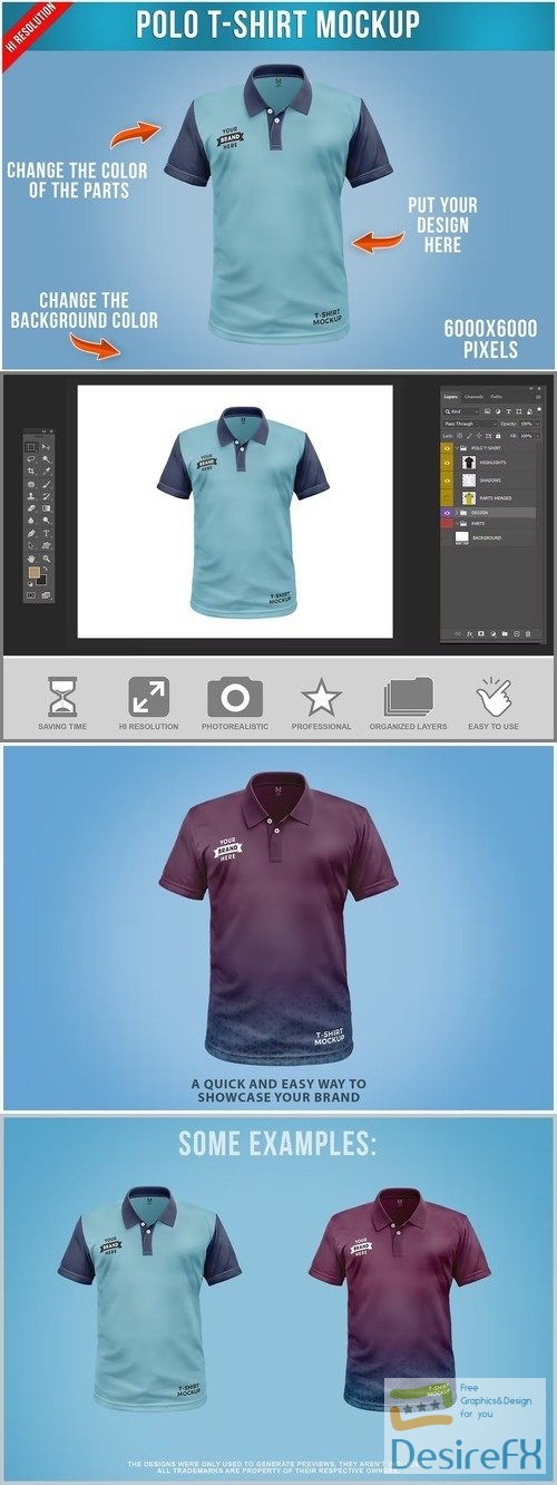 Polo T-Shirt Mockup Front View Template