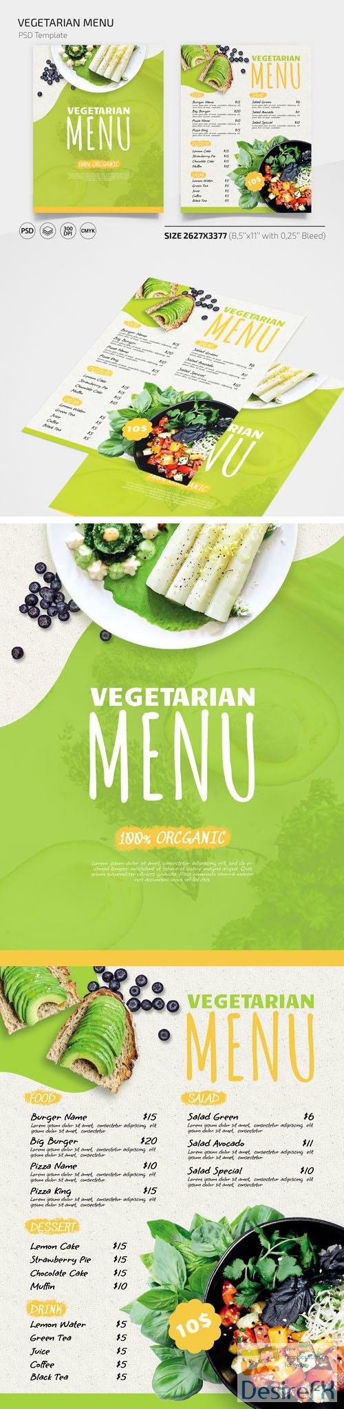 Vegetarian Menu PSD Templates