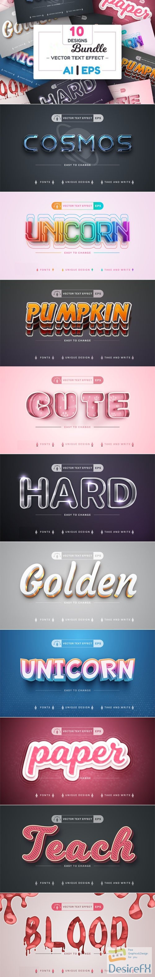 10 Editable Vector Text Effects Bundle for Illustrator
