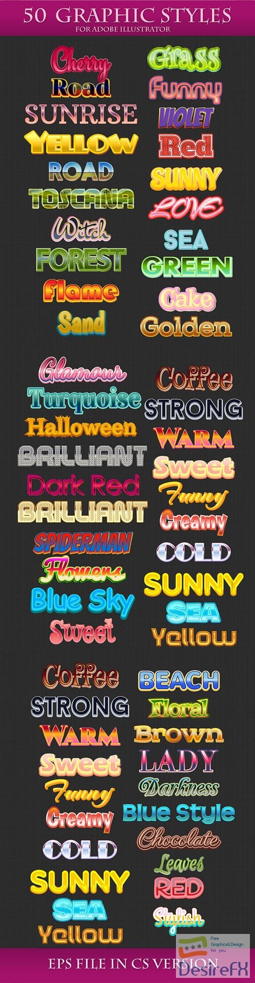 50+ Colorful Text Styles Pack for Illustrator
