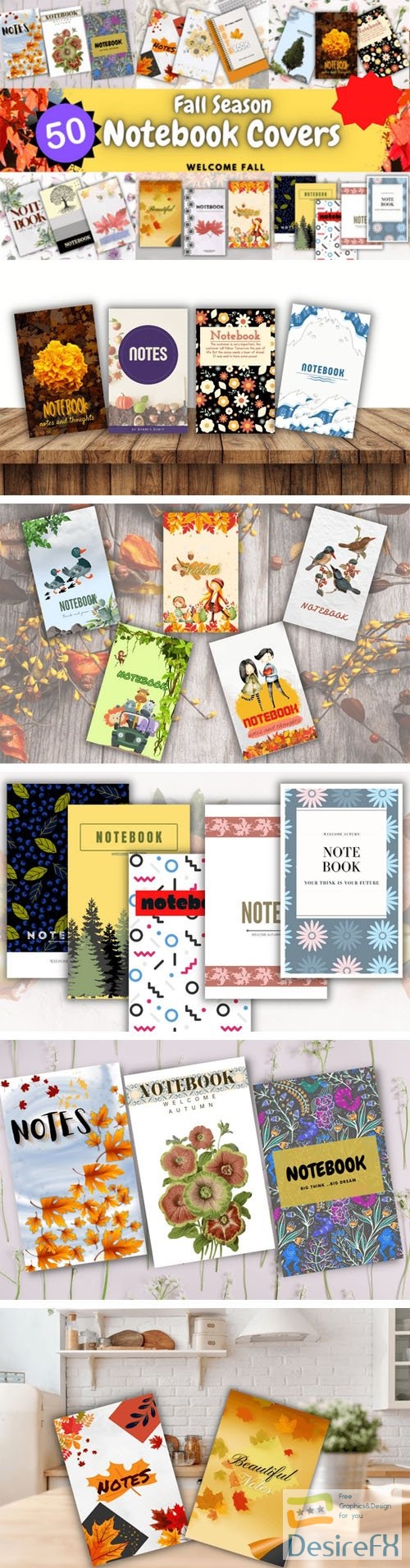 50 Fall Season Notebook Covers Pack