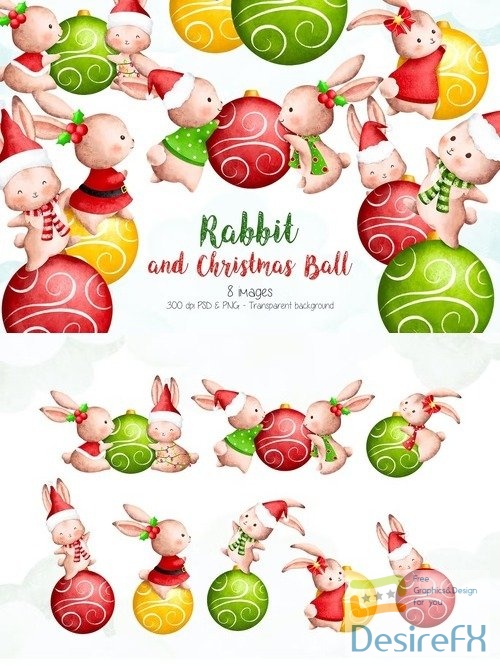 Christmas Rabbit and Christmas Ball Clipart