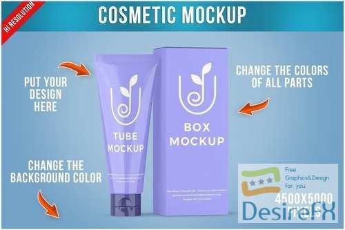 Cosmetic Tube with Box Mockup PSD