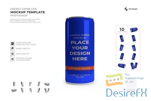 Energy Drink Soda Can Mockup Template Set