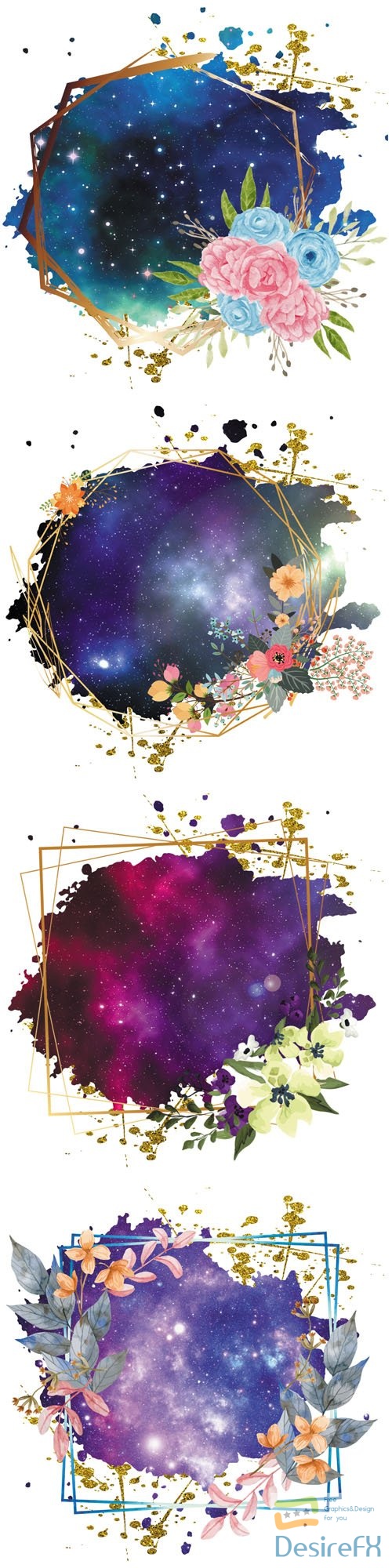 Four Floral Galaxy Glitter PNG Backgrounds