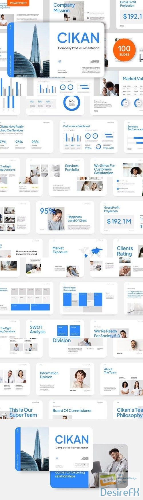 Minimalist Blue White Business Company Profile Powerpoint, Keynote and Google Slides Template