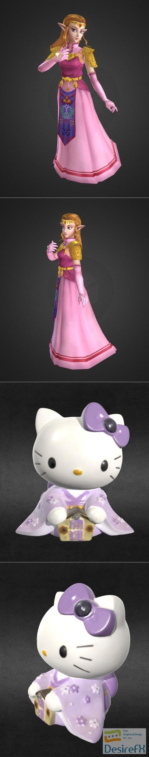 Ocarina of Time Zelda and Hello Kitty in Kimono Figure – 3D Print
