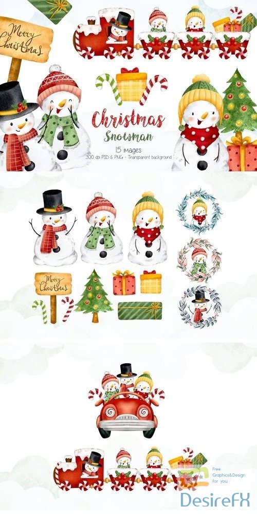 Snowman and Christmas Elements Clipart