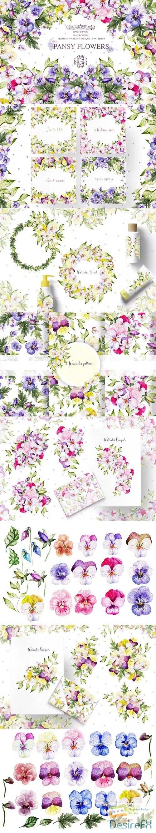 Watercolor PANSY FLOWERS