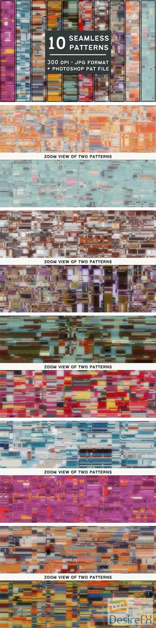 10 Vintage Glitch Seamless Patterns & Textures for Photoshop