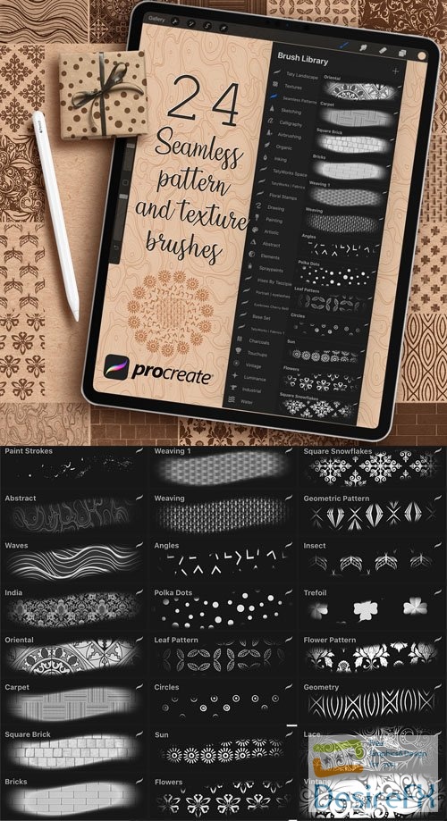 24 Seamless Pattern Brushes for Procreate